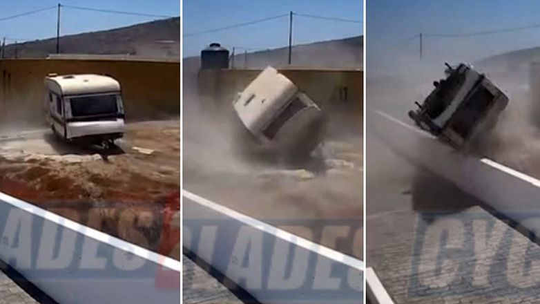 Σαντορίνη: Θυελλώδεις άνεμοι σήκωσαν στον αέρα τροχόσπιτο και το διέλυσαν